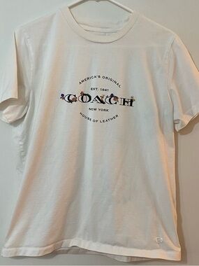 Coach White Short-Sleeve Logo Tee with Floral Accent